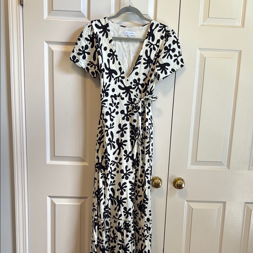 Black and White Flutter Sleeve Maxi Dress
